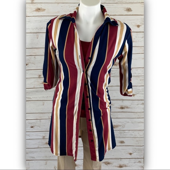 J for Justify  Maroon & Blue Strip Cardigan Top - Picture 1 of 10